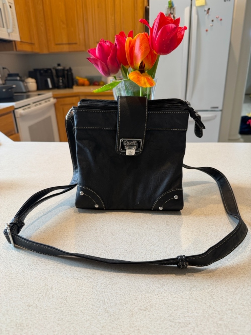 Rosetti Black Leather Crossbody with Silver Hardware